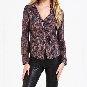 Dear John Snake Print Gathered Front Buttoned Shirt Blouse Top Size Small